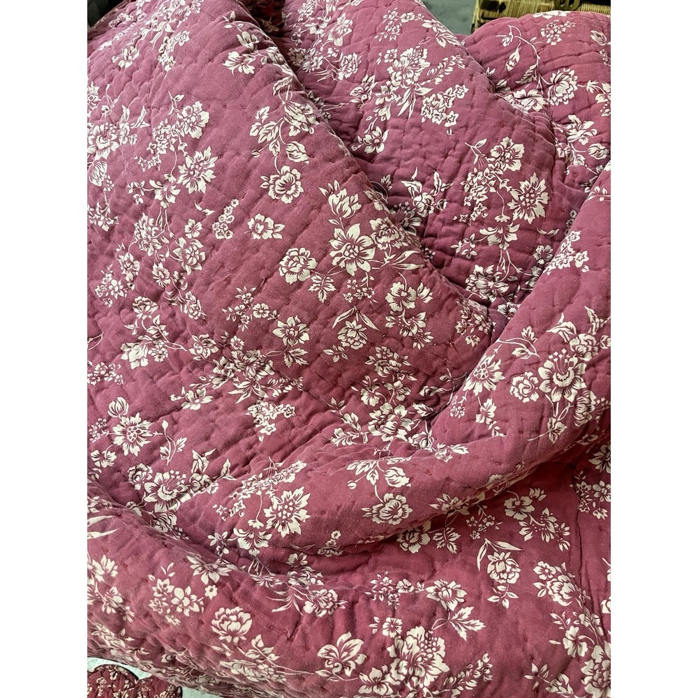 Noble Excellence Bedspread Coverlet Red Tan Floral French Country Queen +2 Shams